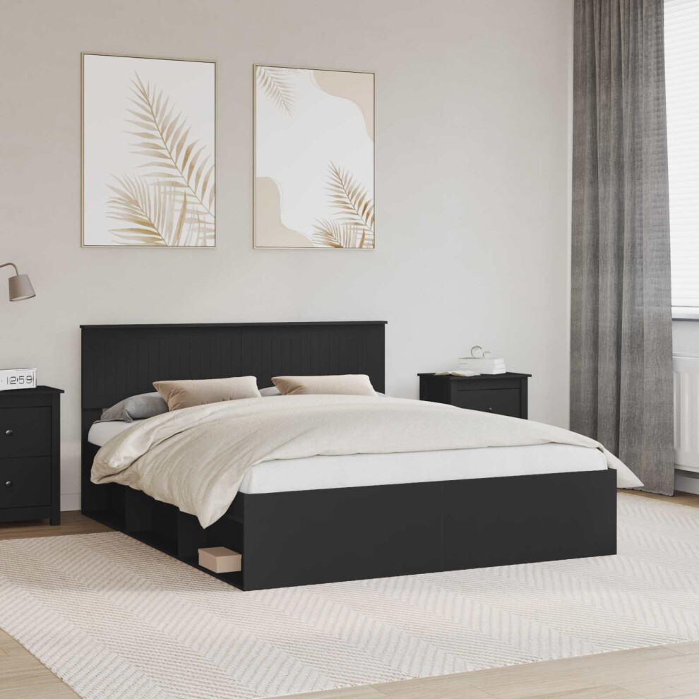 Vidaxl Bed Frame With Headboard Black 160 X 200 Cm Solid Pine Wood