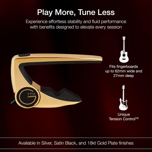 G7th C53053 Performance 2 Capo for Classical Guitar, Gold 2