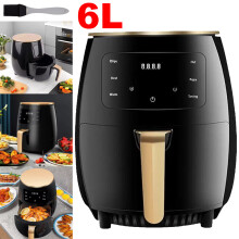 (Black) 6L LCD Digital Air Fryer Healthy Oil Free Frying Large Capacity Oven with Touch Screen for Family Low Fat Cooking