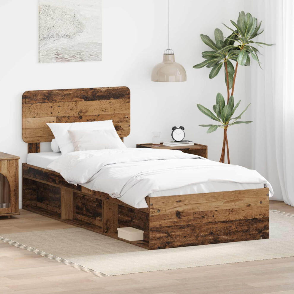 Vidaxl Bed Frame With Headboard Old Wood 90 X 200 Cm Solid Pine Wood