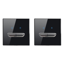 2X Wandlampschakelaar 2-Voudig Gehard Glazen Paneel Blauwe LED-Nachtlamp Zwarte Doorvoer