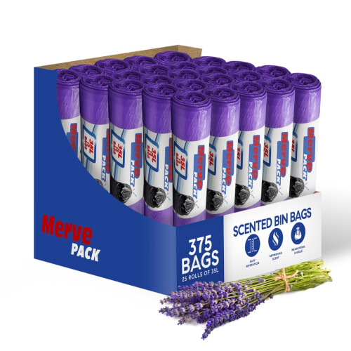 35l Bin Bags Lavender Scented Bin Liners w/ Drawstrings for Home