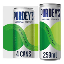 Purdey's Natural Energy Apple & Grape 250ml Can (Pack 4)