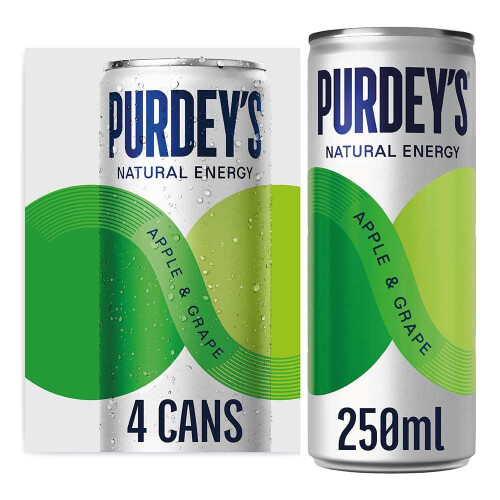 Purdey's Natural Energy Apple & Grape 250ml Can (Pack 4)