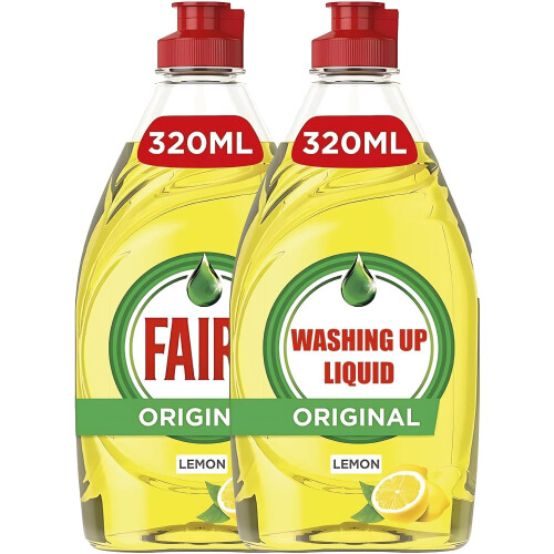 Fairy Lemon Washing Up Liquid 2 Pack 320ml Powerful Grease Cutting