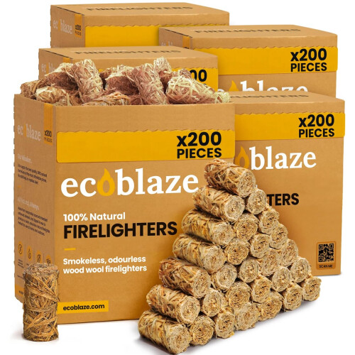 1000 Ecoblaze Natural Firelighters | 5 x 200 Box | Long Burning, Fast