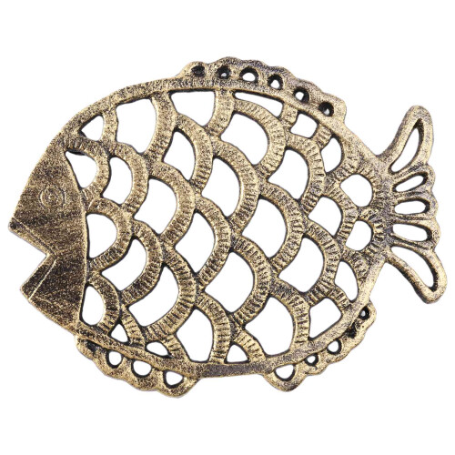 Trivet de Peixe de Ferro Fundido, PadrãO Vintage Decorativo de 7,5 X 6 Polegadas para Panelas e Pratos Quentes com PéS de Borracha