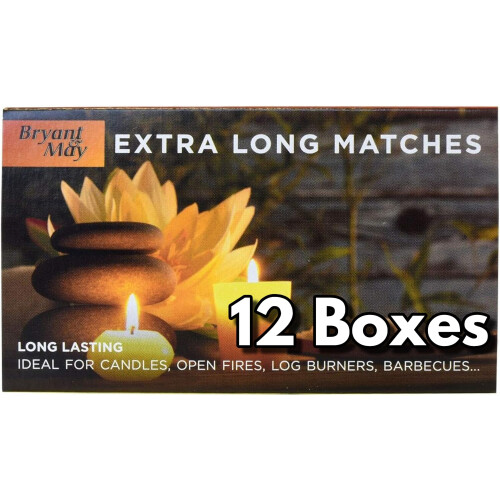 12 Boxes - Bryant & May Extra Long Safety Matches