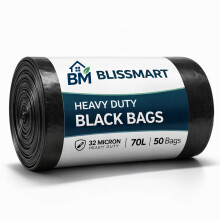 BLISSMART Black Bin Bags 70 Litre 50 Pack