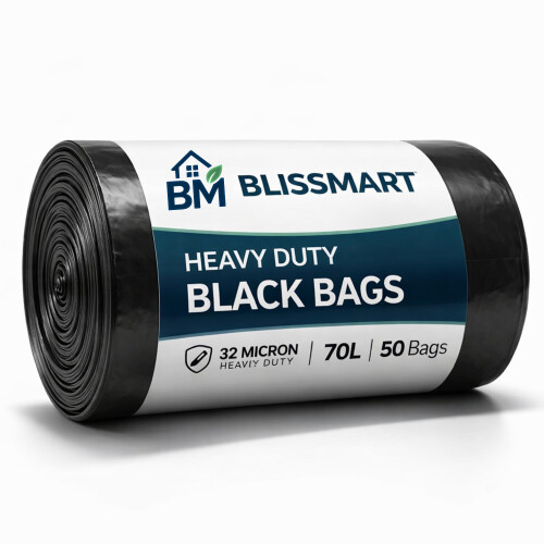 BLISSMART Black Bin Bags 70 Litre 50 Pack