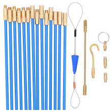 30 Feet Fiberglass Fish Tape Cable Rods,Electrical Wire Running Push/Pull Kit with Hook and Hole Kit in Transparent Tube