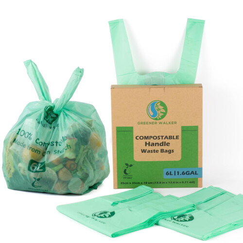 GREENER WALKER Compostable Tie Handles Caddy Liners 6l 150 Count