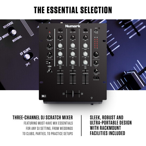 Numark Numark M4 - 3-Channel Scratch DJ Mixer, Rack Mountable with 3-Band EQ, Microphone Input and Replaceable Crossfader with Reverse and Slope Controls 1