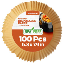 PORTENTUM Air Fryer Liners 100PCS Disposable, Unbleached &