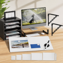 Industrielles Home-Office-Set (4-teilig) - Monitorständer, Dokumentenhalter, Schlüsselhaken & Glastafel