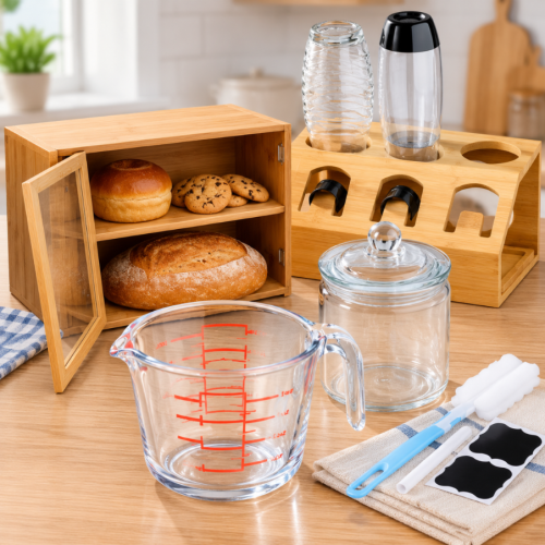 Kitchen Prep Serve Set (4-Piece) - Cast Iron Serving Pan, Dish Rack & 20-Jar Spice Rack