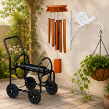 Tranquil Garden Watering Set (3-Piece) - Snail Bracket, Metal Hose Reel & Bamboo Wind Chime