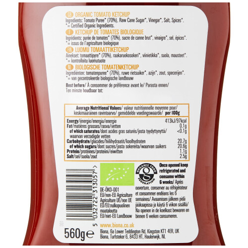 Biona Classic Tomato Ketchup Squeezy 560g (Pack 4) 2
