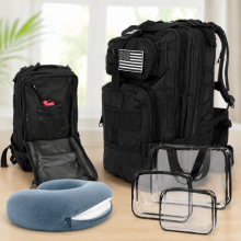 Ensemble de voyage compact 26 L (3 pièces) : sac à dos de tourisme, trousse de toilette et oreiller à mémoire de forme