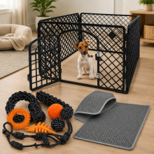 Set di recinto universale per cani (3 pezzi) - Confezione da 10 giocattoli, recinto in ABS 90x90 cm e tappetino per lettiera 60x45 cm