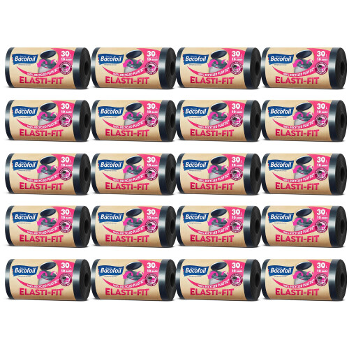Bacofoil Elasti - Fit Bin Liners w/ Drawstring Handles 30l - Leak