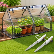 Set serra da giardino in PVC (2 pezzi) - Serra con accesso pedonale, 2 porte e picchetto per ombrellone