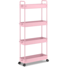 Chariot-étagère organisateur mobile sur roulettes 4 niveaux Rose 12x39x92 cm — desserte cuisine etroite