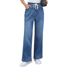 Damenjeans Weite Beinform Flexibel Baggy Bequem Blau XXL — damen jeans baggy, jeans breite bein, y2k jeans mit hohem bund