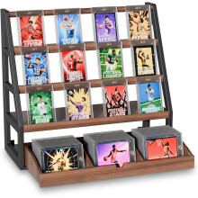 Présentoir en bois pour cartes et cartes postales 40x36x14 cm 3 niveaux brun — support cartes vœux