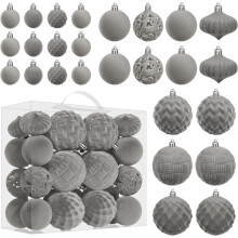 Set of 46 Christmas Baubles Assorted Sizes Grey Plastic — christmas bauble set, gray plastic ornaments, 46 piece ornaments set, mixed size baubles