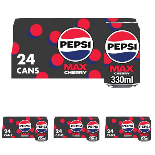 Pepsi Pepsi Max Cherry Zero Sugar Cola Cans 24 x 330ml (Pack 4)