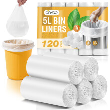 GINKGO 120 Counts Bin Bags, 5l Pedal Bin Liners, Clear Plastic Mini