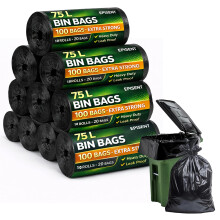 EPISENT 75l Bin Bags, 200 Extra Bin Liners, Tear Resistant Leak