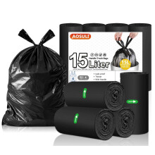 AOSULI 15Liter Bin Bags w/ Tie Handles 52 Counts Trash/Garbage Bags