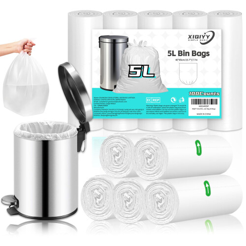 Bin Bags 5l Mini Pedal Bin Liners 100 Counts Waste Garbage Bags