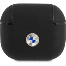 BMW Leather Cover with Silver Logo for Airpods 3 Black