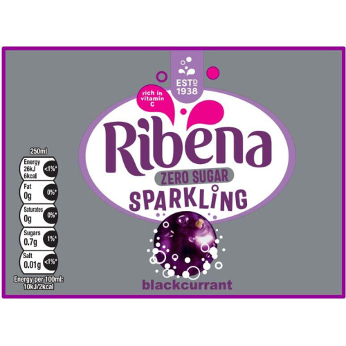 Ribena Ribena Sparkling Zero Blackcurrant Juice 500ml | Real Fruit | Rich in 2