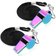 SHENLIU Emergency Whistle 2 Pack, Stainless Steel Coach Whistle with Lanyard, High Decibel for Sports Teachers, Referees, Outdoor Safety (Multicolor,