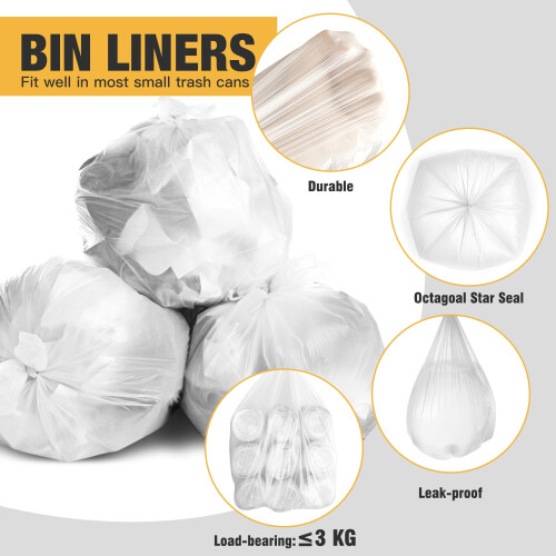 GINKGO 120 Counts Bin Bags, 5l Pedal Bin Liners, Clear Plastic Mini 2
