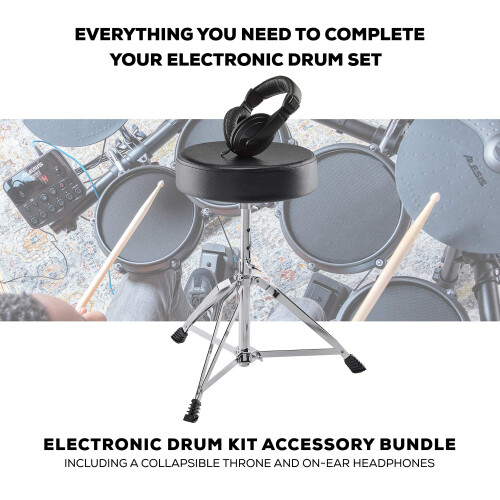 Alesis Drum Essentials Bundle - Complete Electric Drum Set Accessory Pack Including a Drum Throne and On-Ear Headphones 1