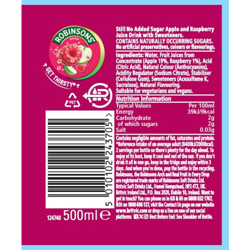 Robinsons RTD, Raspberry & Apple, 500ml, Pack 12 1