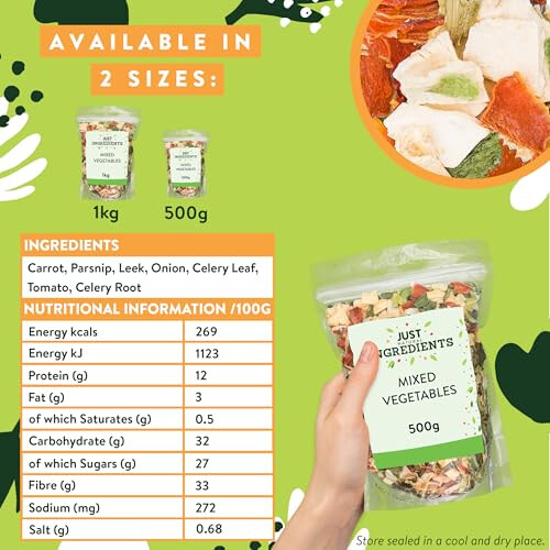 JustIngredients Essentials Mixed Vegetables 500g, Dried Veg Mix 1