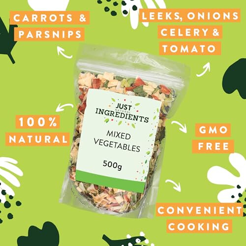 JustIngredients Essentials Mixed Vegetables 500g, Dried Veg Mix 2