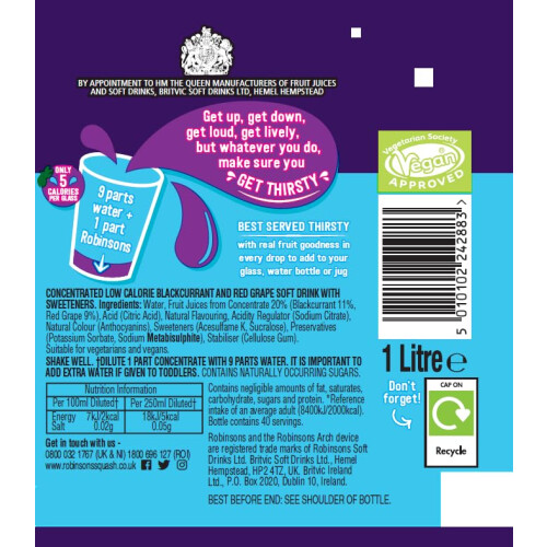 Robinsons Fruit Squash - Low Calorie - Double Strength - 12 Litre 1