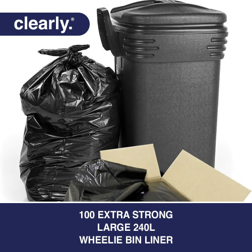 Clearly Bin Bags for Wheelie Bins, Pack 100, 240l Bin Liners, Medium 1