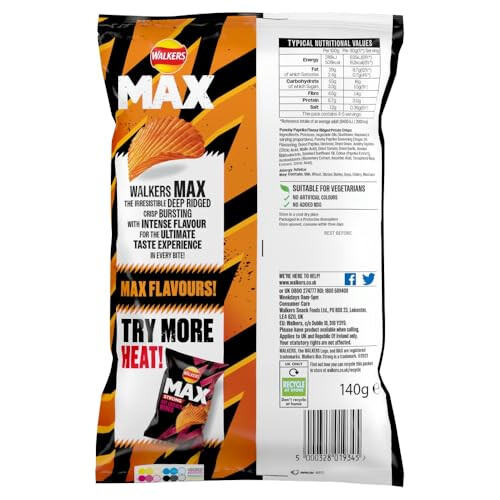 Walkers Walkers Max Paprika 140g (Pack 10) 1