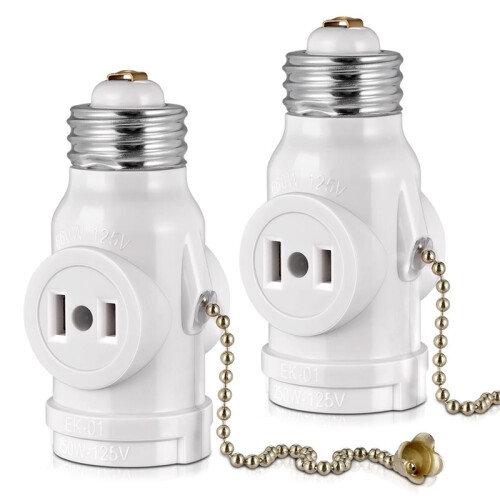 2 Outlet Light Socket Adapter,E26 Bulb Socket to Outlet Splitter,Convert Medium Screw Socket Into A Socket 2 Outlets 8pc 1