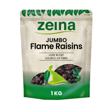 Zeina Jumbo Flame Raisins with Resealable Zip for Snacking and Home Baking (1Kg) - Source of Fibre, Low Fat - Perfect as Raisins Snack Packs for Kids