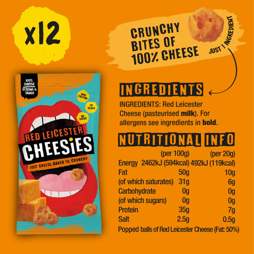 CHEESIES | Crunchy Snacking Cheese | Leicester | 100% Cheese | Keto 2