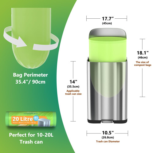 GreFusion Compostable Caddy Liners 20l Food Waste Bags 85 Count bin 1